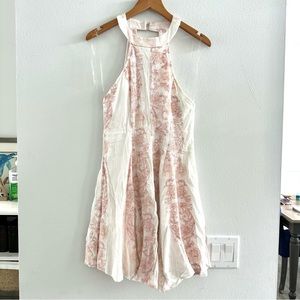 Chelsea & Violet Cream & Peach Linen Gauze Embroidered Flared Dress, Size M